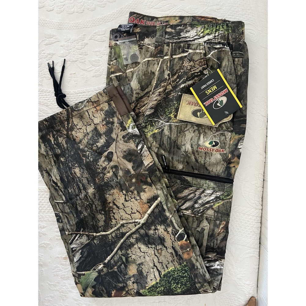 NWT Mossy Oak Mens Camo Cargo Pants XL 40-42 Hunting Zip Pocket Drawcord Hem